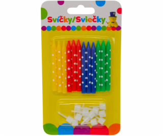 Narozeninová svíčka BAREVNÁ s držákem 12ks