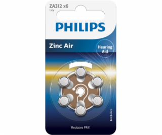 1x6 Philips Zinc-Air PR41 / 312 Hörgeräte Batterie
