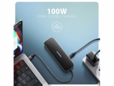 AXAGON HMC-6GLN, USB 5Gbps hub, 2x USB-A, USB-C, HDMI 4k/60Hz, RJ-45 GLAN, PD 100W, kabel USB-C 20cm