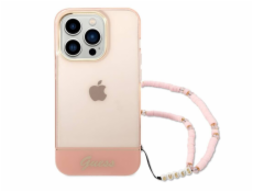 Puzdro Guess GUHCP14LHGCOHP Apple iPhone 14 Pre ružové/ružové pevné puzdro Translucent Pearl Strap