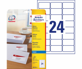 Avery Zweckform ŠTÍTKY A4 AVERY 63,5 X 33,9 MM BÍLÉ (24)