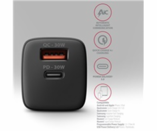 AXAGON ACU-PQ30 Sil nabíječka do sítě 30W, 2x port (USB-A...