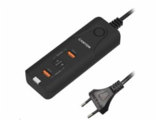 CANYON nabíječka H-10 do sítě 2xUSB-C (PD 20W) + 2x USB-A (QC 3.0 18W), ochrana, 100V-240V, výstup až 40W, 1m, černá