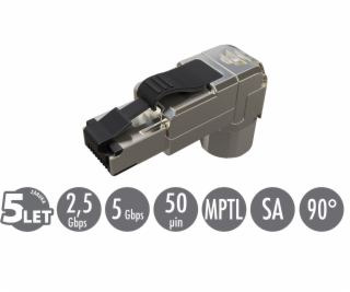 Konektor 90°RJ45 CAT5E STP univerzální samoř.prům.