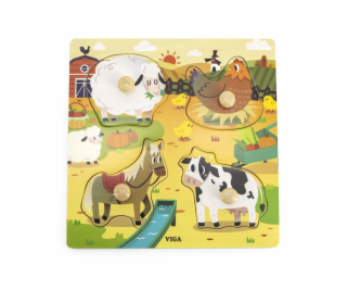 Dětské dřevěné puzzle s úchyty Viga Farma 4 ks