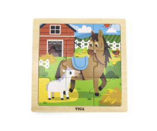 Dřevěné puzzle pro nejmenší Viga 9 ks Koníci