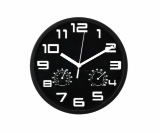 Nástěnné hodiny s teploměrem a vlhkoměrem 25 cm černá