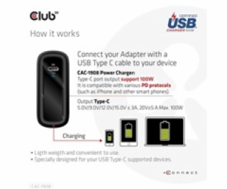 Club3D cestovní nabíječka 100W GAN technologie, USB-IF TI...