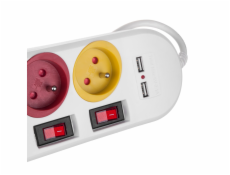 Power Strip s přepínači 4 zásuvky + 2xusb prodlužovací kabel MCE229W WHITE