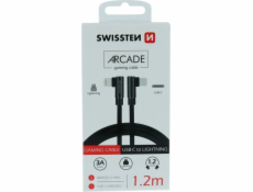Swissten textilní datový kabel arcade usb-c / lightning 1,2 m černý