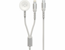 Swissten opletený magnetický kabel 2v1 pro apple watch a lightning, usb-c 1.2 m bílý