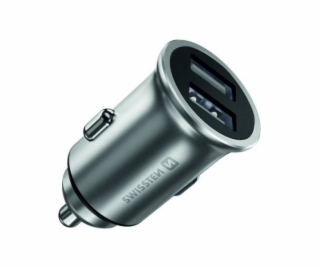 Swissten cl adaptér 2x usb 4,8a metal stříbrný