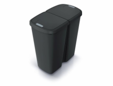 Odpadkový koš Prosperplast COMPACTA Q DUO, 45 l recyklovaná černá s černým víkem