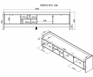 Cama RTV PORTO 3D skříňka 190x38x50 dub/černá