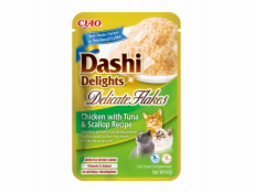 INABA CAT Dashi Delights Delicate Flakes Kuře s Tuňákem a Hřebenatkou - pochoutka pro kočky - 40g
