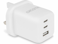 DICOTA - Síťový adaptér - kompaktní, GaN - 65 Watt - 5 A - PD 3.0 - 3 výstupní konektory (2 x USB-C, USB) - bílá - Velká Británie