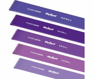 Guma posilovací REBEL Mini Band L 2,3-18,2kg 5ks mix purple