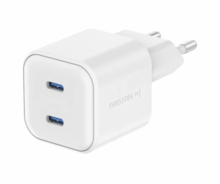 Swissten síťový adaptér gan 2x usb-c 20w power delivery bílý