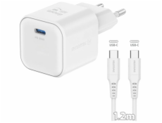 Swissten síťový adaptér gan 1x usb-c 35w power delivery bílý + datový kabel usb-c/usb-c 1,2 m bílý