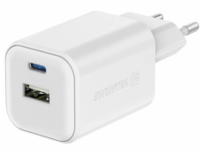 Swissten síťový adaptér gan 1x usb-c 45w pd + 1x usb-a 18w qc bílý