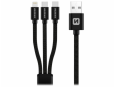 Swissten datový kabel textile 3in1 1,2 m černý (lightning, 2x usb-c)