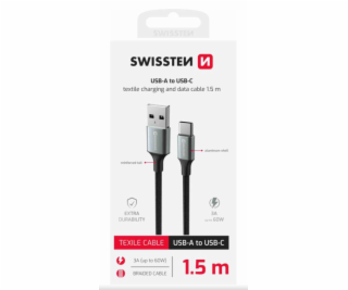 Swissten datový kabeltextile ii usb / usb-c 1,5 m černý