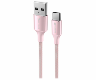 Swissten datový kabeltextile ii usb / usb-c 1,5 m růžový