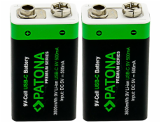 PATONA nabíjecí baterie 6F22/LR22 Li-lon 400mAh 9V s USB-C nabíjením, 2ks v balení