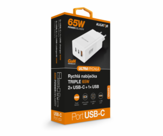 Aligator nabíječka PD65W, 2USB-C, 1xUSB-A, bílá