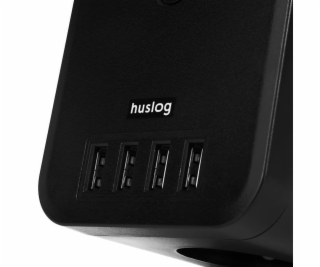Huslog prodlužovací kabel 3x zásuvka + 4x USB, černý