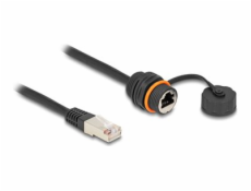 Delock - Síťový prodlužovací kabel - RJ-45 (M) do RJ-45 (F) ochranná čepka - 25 cm - 6 mm - STP - CAT 6a - závit M20, odolnost vůči prachu a vodě (IP68) - černá