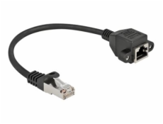 Delock - Síťový prodlužovací kabel - RJ-45 (M) do RJ-45 (F) šroubovací - 25 cm - S/FTP - CAT 6a - bootovaný, neobsahuje halogen, provedení bez hrbolků - černá