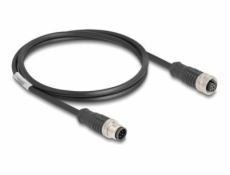 Delock - Síťový prodlužovací kabel - 8kolíkový M12 (M) do 8kolíkový M12 (F) - 1 m - 6 mm - S/FTP - CAT 5e - A-kódované - černá