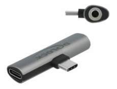 Delock - USB-C na jack sluchátek / napájecí adaptér - 24 pin USB-C s piny (male) do mini jack, 24 pin USB-C se zdířkami (female) - šedá - USB Power Delivery (60W)