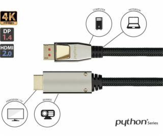 PYTHON Kabel Python DisplayPort 1.4 na HDMI 2.0 Nylong. č...