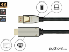 PYTHON Kabel Python DisplayPort 1.4 na HDMI 2.0 Nylong. černá 3m