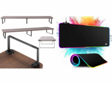 Mozos Mozos DUAL RISER P stojanová polička pro dva monitory + OSVĚTLENÍ PODLOŽKA 80x30CM