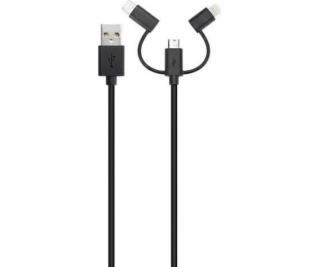 Xqisit USB-A - USB-C + microUSB + Lightning kábel 1 m Čierny