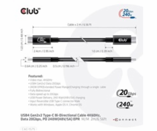 Club3D CAC-1575 USB-C, Data 20Gbps, PD 240W(48V/5A) EPR M...