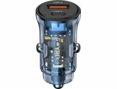USAMS Nabíječka do auta 30W 1xUSB+1xUSB-C rychlonabíjení Modrá