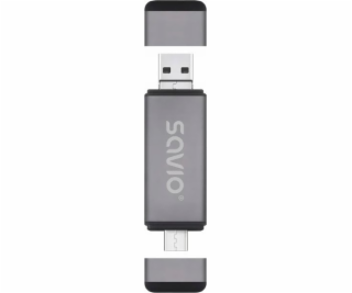 Savio Čtečka SD karet 3v1, USB-C + USB-A 2.0 + Micro USB,...