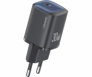 USAMS 30W GaN USB-C rychlé nabíjení nástěnná nabíječka černá