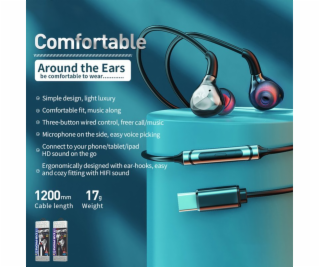 WEKOME Kabelová sluchátka řady Blackin - HiFi 3,5 mm Jack...