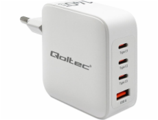 Qoltec 140W síťová nabíječka GaN | 5-20V | 2,5-5A | 3xUSB-C PD | 1xUSBQC 3.0 | Bílý