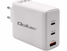 Qoltec 100W síťová nabíječka GaN | 5-20V | 1,5-3A | 2xUSB-C PD | 1xUSBQC 3.0 | Bílý