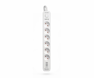 Napájecí lišta KERG s jističem - 6 zásuvky 3USB 16A 3m