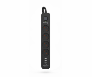 Napájecí lišta KERG s jističem - 4 zásuvky 3USB 16A 3m