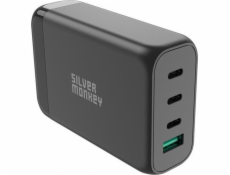 Stříbrná nabíječka Monkey Stříbrná nabíječka Monkey SMA151 GaN 130W 3xUSB-C PD USB-A QC 3.0 s odnímatelným napájecím kabelem – černá