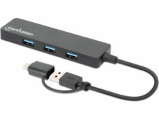 USB HUB Manhattan MANHATTAN 4portový USB 3.0 Type-C / Type-A Kombi-Hub černý