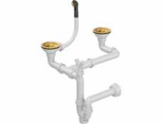 Quadron Siphon Plug odtok 3 1/2 se sifonem 2-komorový PVD zlatý (GRANITE-vertikální), úspora místa (12G14GR6-P2APVDG1)
